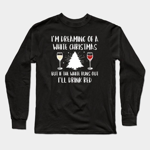 White Christmas Wine Long Sleeve T-Shirt by LuckyFoxDesigns